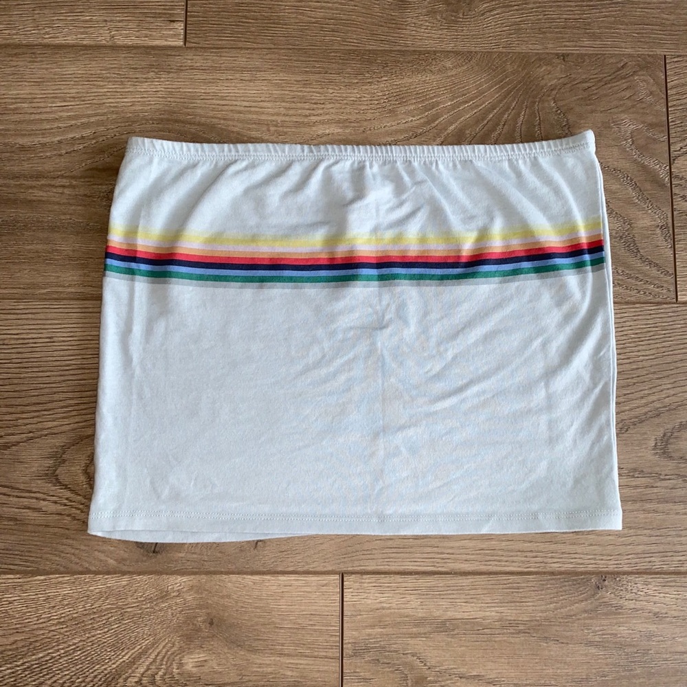 Blue tube top with rainbow stripe